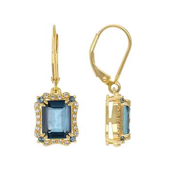 Blue Topaz And White Zircon Dangle Earrings In 18K Gold Over Sterling
Silver 5.31ctw