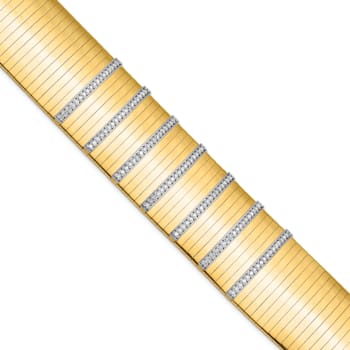 14K Yellow Gold with White Rhodium Diamond Wide Band 7.25-inch Bracelet 1.35ctw