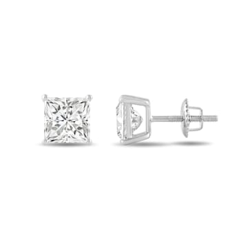 White Cubic Zirconia 14k White Gold Studs With Velvet Gift Box 4.00ctw