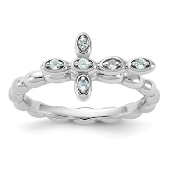 Rhodium Over Sterling Silver Stackable Expressions Cross Aquamarine Ring 0.10ctw