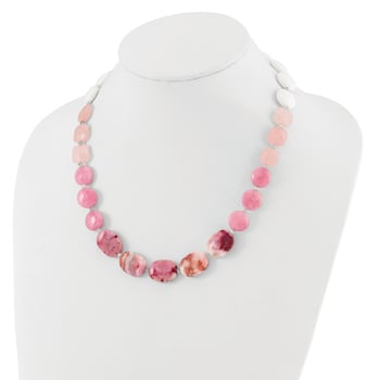 Sterling Silver Pink Agate, Pink Jadeite, Rose Quartz, Crystal Necklace