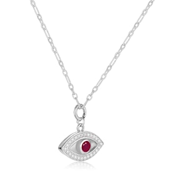 Ruby and Moissanite Rhodium Over Sterling Silver Evil Eye Necklace