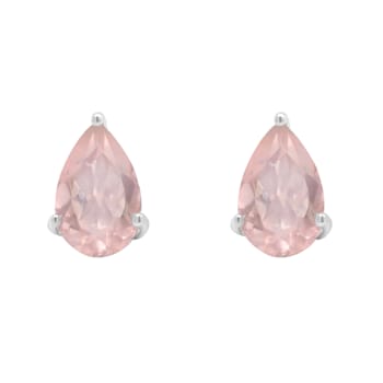8x5mm Pear Shape Rose Quartz Rhodium Over Sterling Silver Stud Earrings