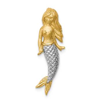 14k Yellow Gold and Rhodium Over 14k Yellow Gold Brushed and Textured
Mermaid Slide Pendant