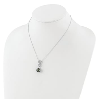 Rhodium Over Sterling Silver Tahitian Pearl/Cubic Zirconia Infinity
Necklace and Earring Set