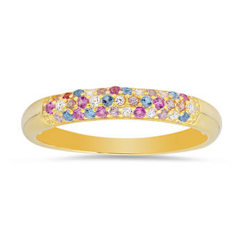 Pink, Blue, And White Cubic Zirconia 14k Yellow Gold Over Sterling
Silver Ring 0.21ctw