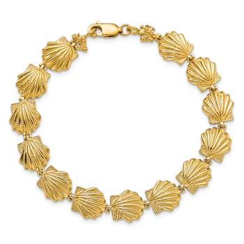 14k Yellow Gold Textured Scallop Shell Link Bracelet