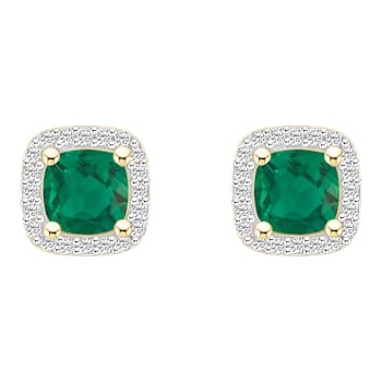 5mm Cushion Created Emerald And Created White Sapphire 10k Yellow Gold
Halo Stud Earrings
