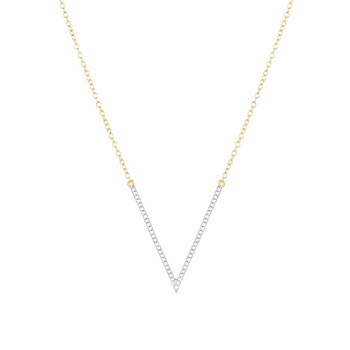 Diamond Accent V-Pendant Necklace In 14K Gold Over Sterling Silver