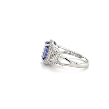 Rhodium Over Sterling Silver Oval Tanzanite and White Zircon Ring 2.38ctw