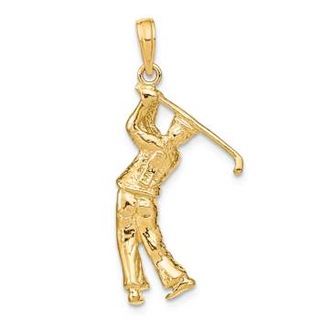 14k Yellow Gold 3D Textured Golfer in Swing Charm
