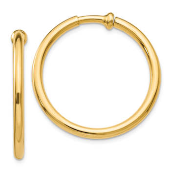 14k Yellow Gold Non-Pierced 1" Hoops Earrings