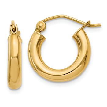 14k Yellow Gold Polished 9/16" Tube Hoop Earrings
