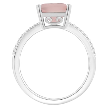 10x8mm Emerald Cut Rose Quartz and 1/10 ctw Diamond Rhodium Over
Sterling Silver Ring