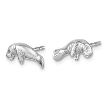 Rhodium Over Sterling Silver Polished Manatee Post Earrings