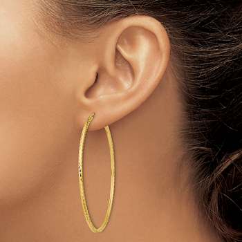 14k Yellow Gold 2 3/16" Diamond-cut Square Tube Endless Hoop Earrings