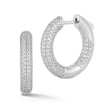 Rachel Zoe Pave Inside-Out Round Hoop Earrings in Rhodium Over Sterling Silver