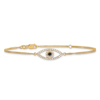 14k Yellow Gold Diamond and Sapphire Evil Eye Bracelet 0.16ctw