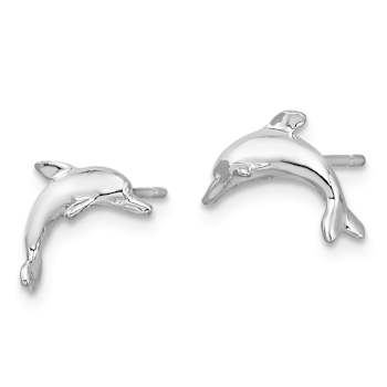 Rhodium Over Sterling Silver Polished Dolphin Post Earrings