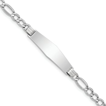 Rhodium Over 14k White Gold Polished Soft Diamond Shape Figaro ID Bracelet