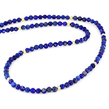 Lapis Lazuli Beaded Station Necklace In 18K Gold Over Sterling Silver