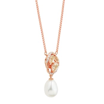 8-8.5mm Round White Freshwater Pearl and Morganite 14K Rose Gold Necklace