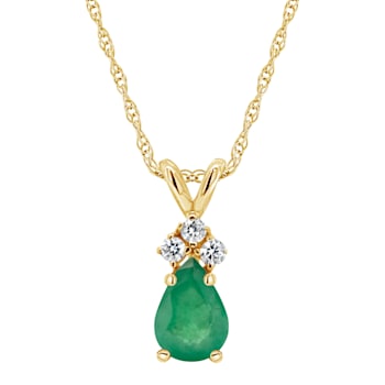 7x5mm Pear Shape Emerald with Diamond Accents 14k Yellow Gold Pendant
With Chain