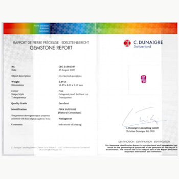 Pink Sapphire 11.89x8.05mm Radiant Cut 5.09ct
