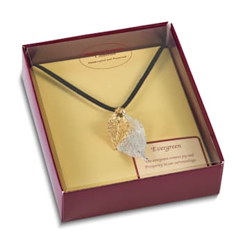 Sterling Silver and 24k Yellow Gold Dipped Double Evergreen Leaf Necklace