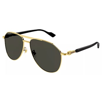 Gucci Gold Tone and Black Aviator Frame / Gray Lens Sunglasses