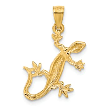 14k Yellow Gold Textured and Diamond-Cut Lizard Pendant