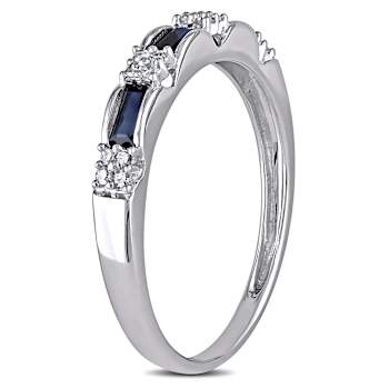 Blue Sapphire and Diamond 10K White Gold Eternity Ring 0.61ctw