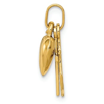 14k Yellow Gold Polished Moveable Heart Cross Anchor Pendant