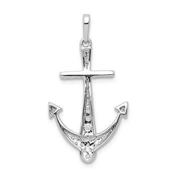 Rhodium Over 14k White Gold Diamond Anchor Pendant