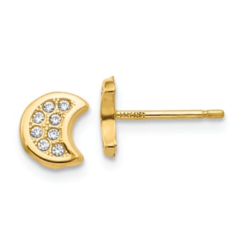 14k Yellow Gold Polished Cubic Zirconia Moon Stud Earrings