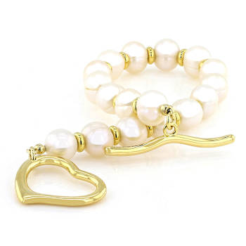 Cultured Freshwater Pearl Toggle Bracelet In 18K Gold Over Bronze 8mm