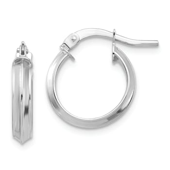 Rhodium Over 14k White Gold Polished 5/8" Small Hoop Earrings