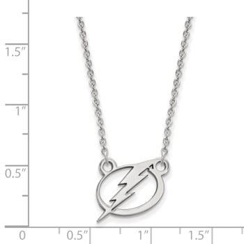 Rhodium Over Sterling Silver NHL LogoArt Tampa Bay Lightning Small Necklace