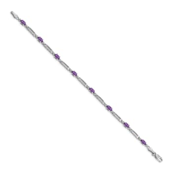 Rhodium Over 14k White Gold Amethyst and Diamond Bracelet