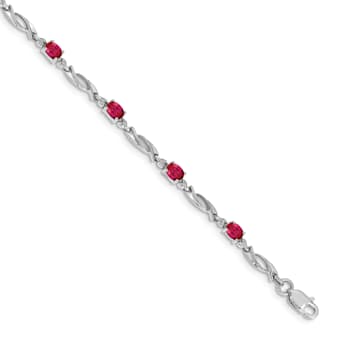 Rhodium Over 14k White Gold Diamond and Ruby Bracelet