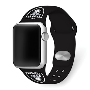 Gametime Las Vegas Raiders Black Silicone Apple Watch Band (42/44mm
M/L). Watch not included.