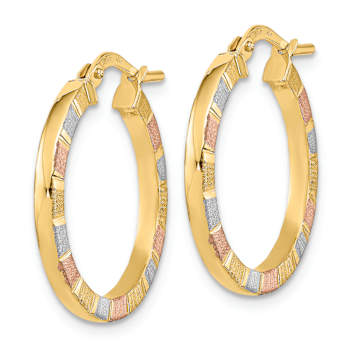 14k Tri-color Gold 7/8" Polished and Satin Hoop Earrings