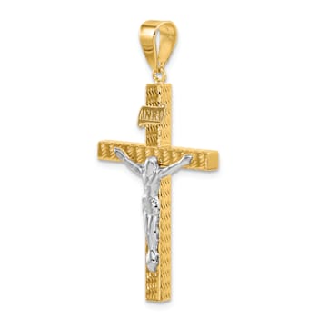 14k Two-tone Gold  Polished and Diamond-Cut Crucifix Pendant