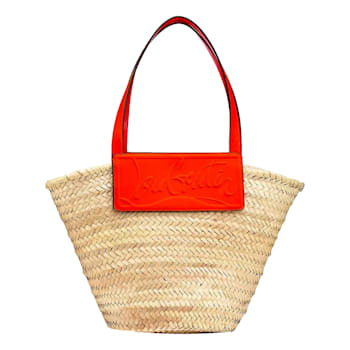 Christian Louboutin Loubishore Orange Woven Raffia Large Tote Bag