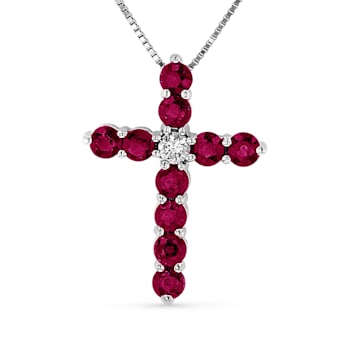 0.93ctw Ruby and Diamond Cross Pendant in 14k White Gold