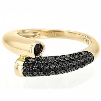 Black Spinel Bypass Ring In 18K Gold Over Sterling Silver