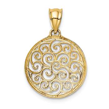 14K Two-tone Gold  Filigree Circle Pendant