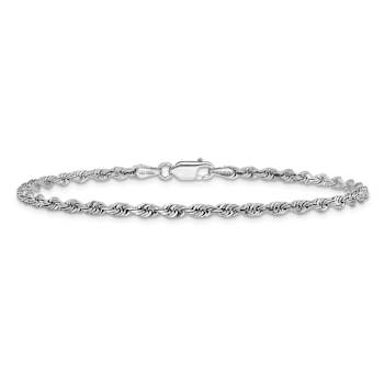 Rhodium Over 10k White Gold 3mm Diamond-Cut Quadruple Rope Link Bracelet
