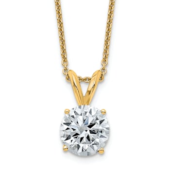 14K Yellow Gold 2 ct. 8.0mm Round G H I True Light Moissanite Solitaire
Pendant with Chain