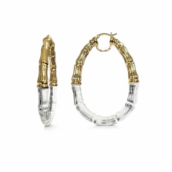 14K Yellow Gold Over Brass Acrylic Duchess Bamboo Hoop Earrings